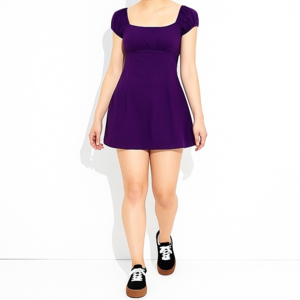 NEW Women's Game Day Puff Short Sleeve Mini Dress - Wild Fable Purple Plum Sz XS